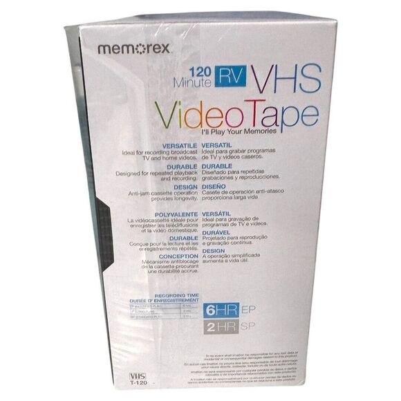 New MEMOREX T-120 120 Minutes (6hr EP) RV VHS Video Tape Cassettes (5-Pack) - Picture 2 of 3